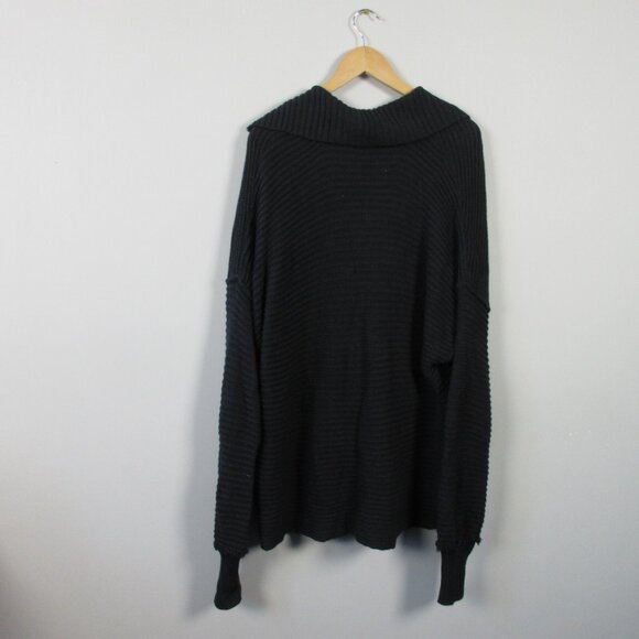 Free People Marlie Pullover Sweater Women L Black Cotton Acrylic Ribbed Knit - Picture 2 of 12